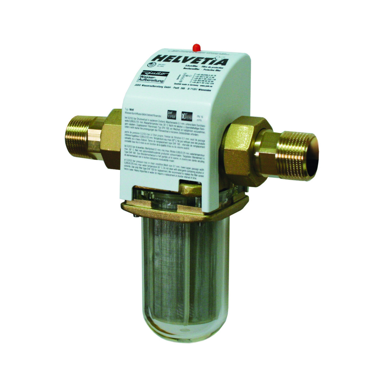 JUDO Wasserfilter Helvetia MHF DN25 1 Zoll Edelstahlfilter Messinggehäuse Verschraubung 8080020