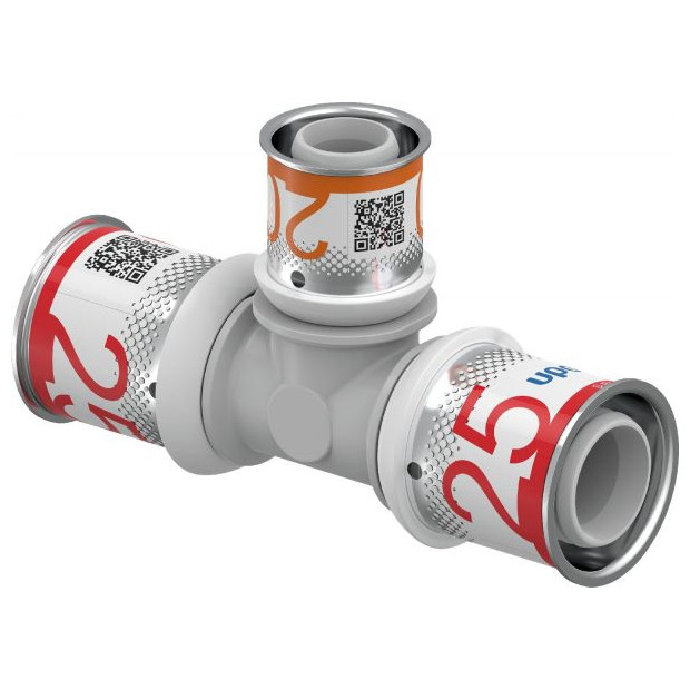 Uponor Verbundrohr Fitting S-Press PLUS T-Stück reduziert PPSU 25-20-25 Edelstahl Presshülse 1039957