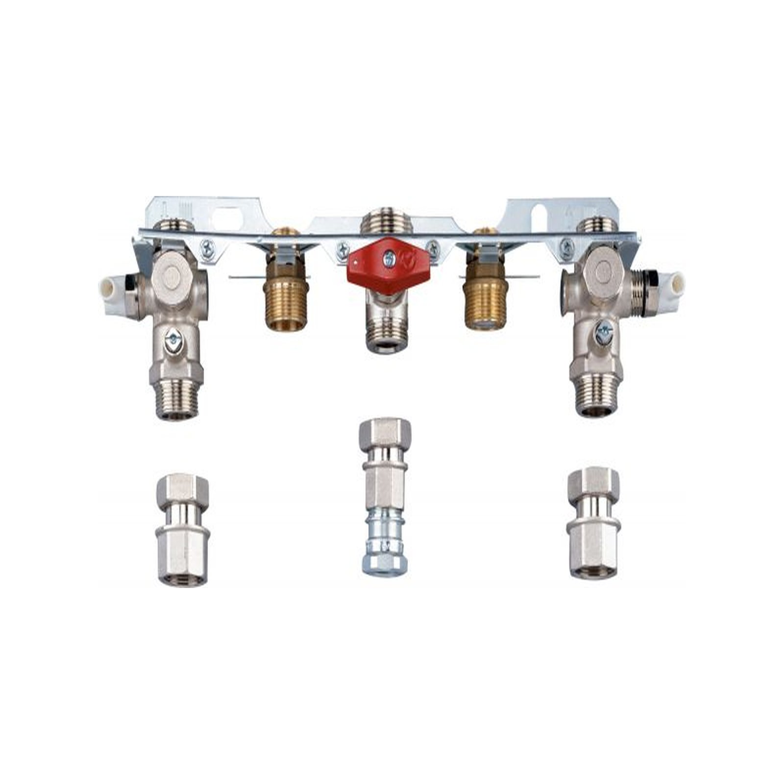 Bosch Montageanschlussplatte Aufputz Nr. 993 Speicheranschluss Wartungshähne R 3/4 Gashahn TAE R 1/2 Rückflussverhinderer 7719002374