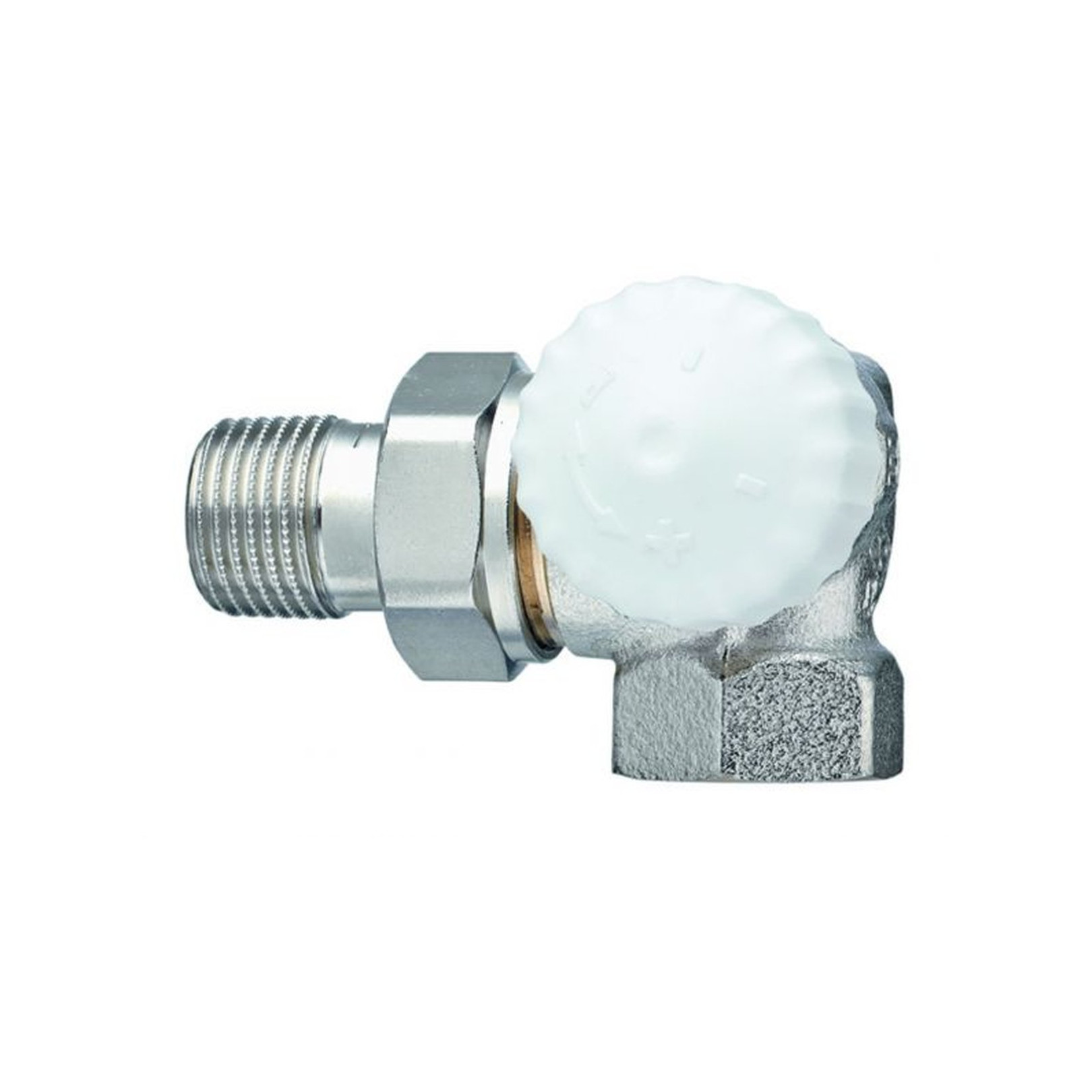 Heimeier Thermostatventil V-exact II Winkeleck rechts DN10 3/8 Zoll Rotguss vernickelt Voreinstellung 3714-01.000