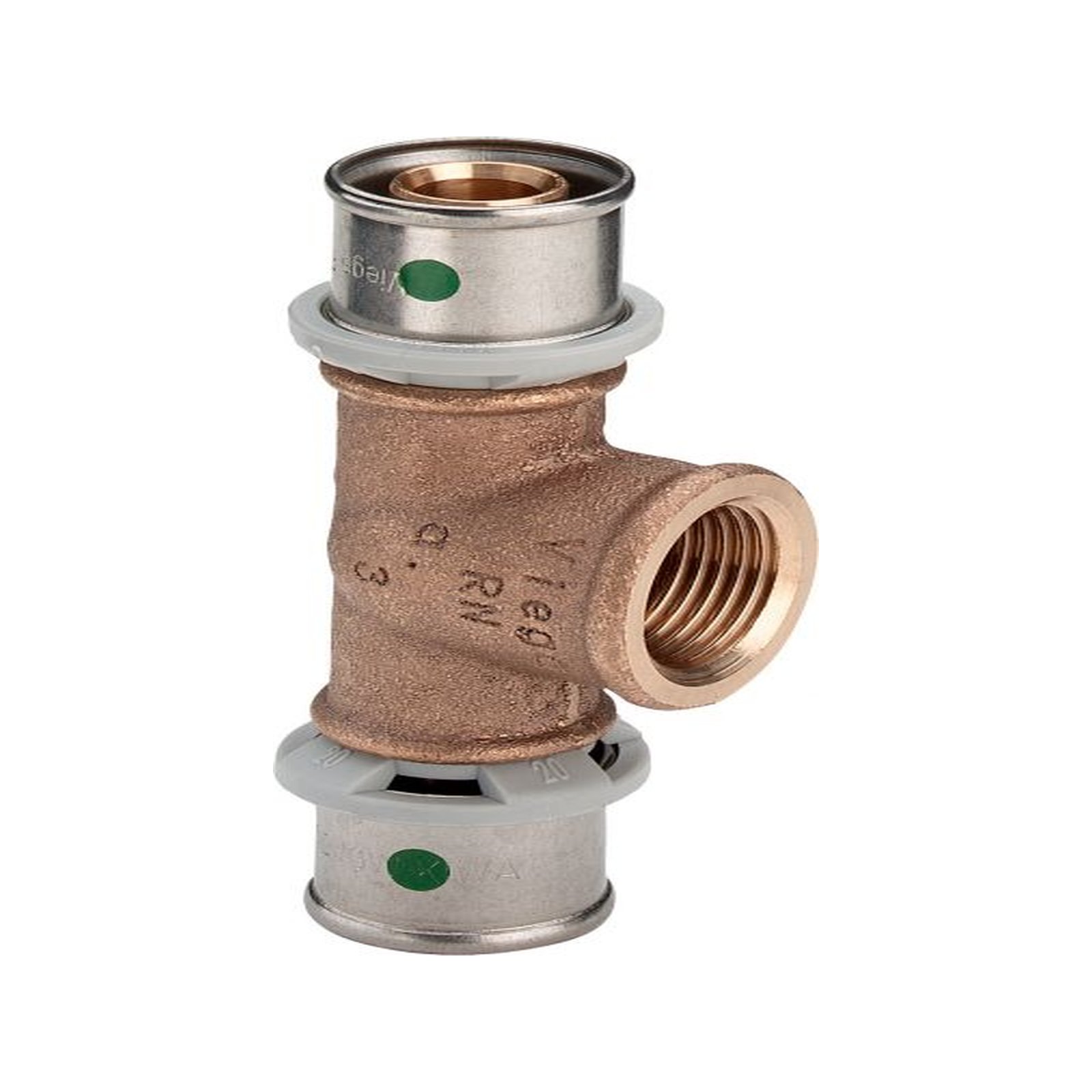 Viega Pressfitting Sanfix P 2117 T-Stück 32 x 1/2 IG x 32mm Rotguss SC-Contur 631697