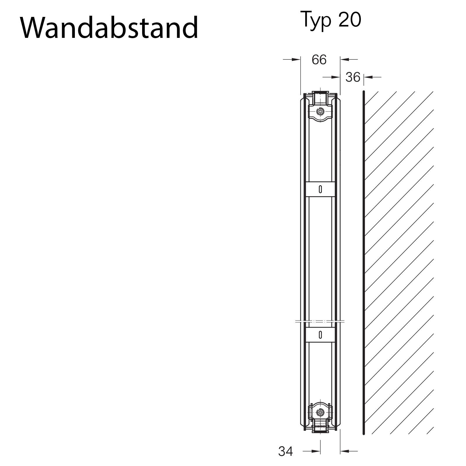 Viessmann Vertikal Plan-Heizkörper Typ 20 H1800xB600xT70 Anschluss Mitte Ventil rechts Vitoset 7734940