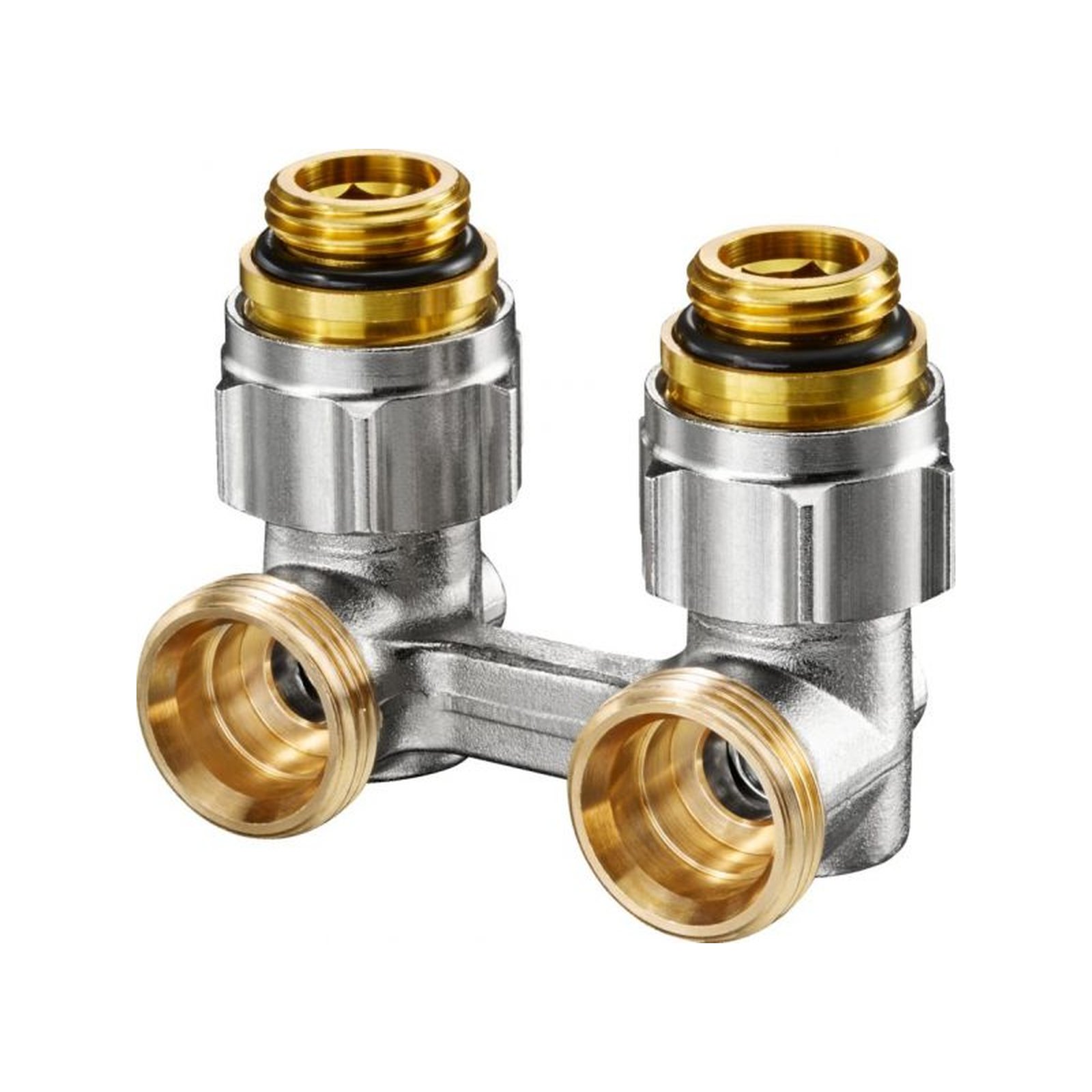 Oventrop Absperrwinkelverschraubung Multiflex F Zweirohr-Block 1/2 AG 3/4 AG Messing vernickelt selbstdichtend 1015884