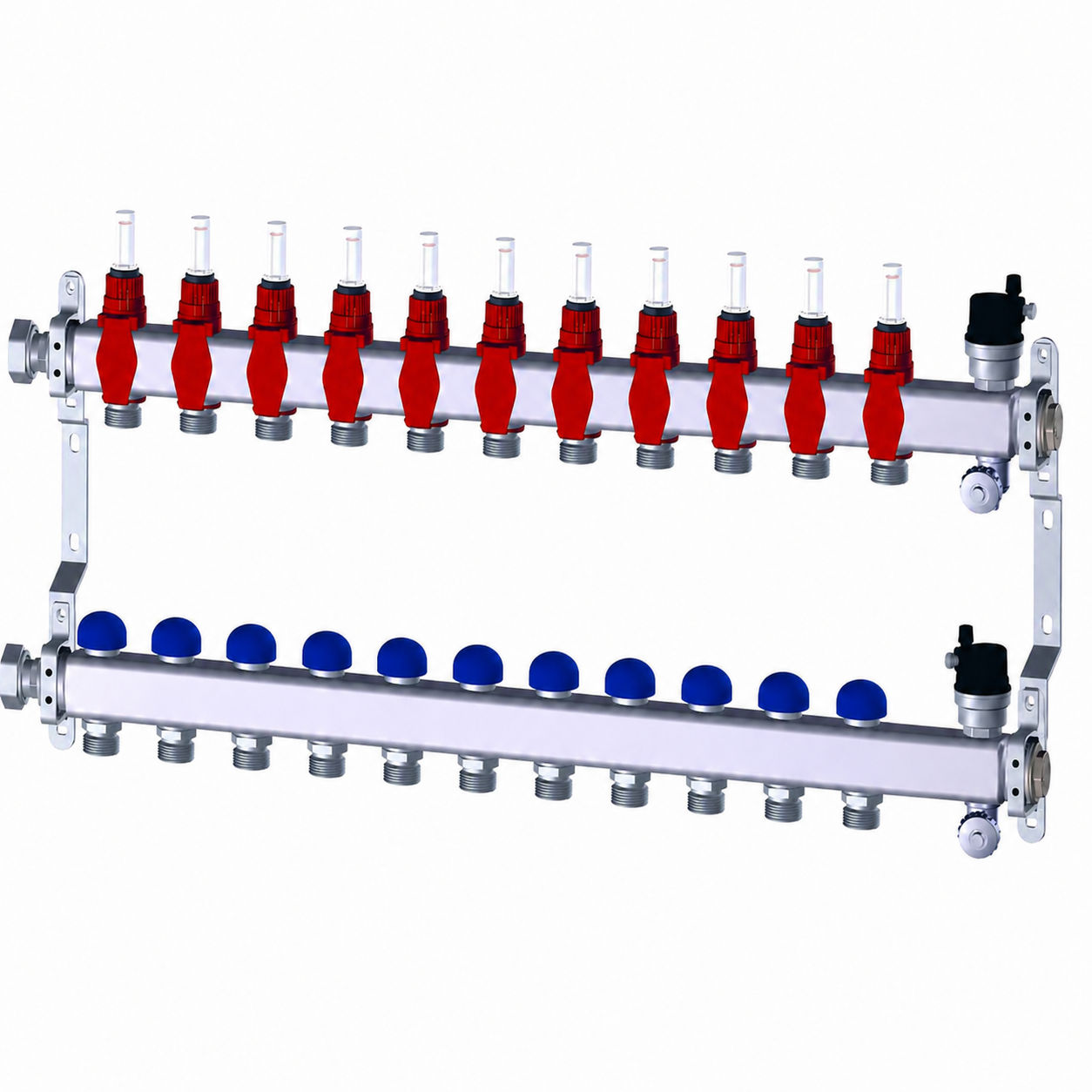 Purmo Fussbodenheizung Verteiler Premium line 11 Kreise Edelstahl Durchflussmengenmesser FBWMSST1140142P