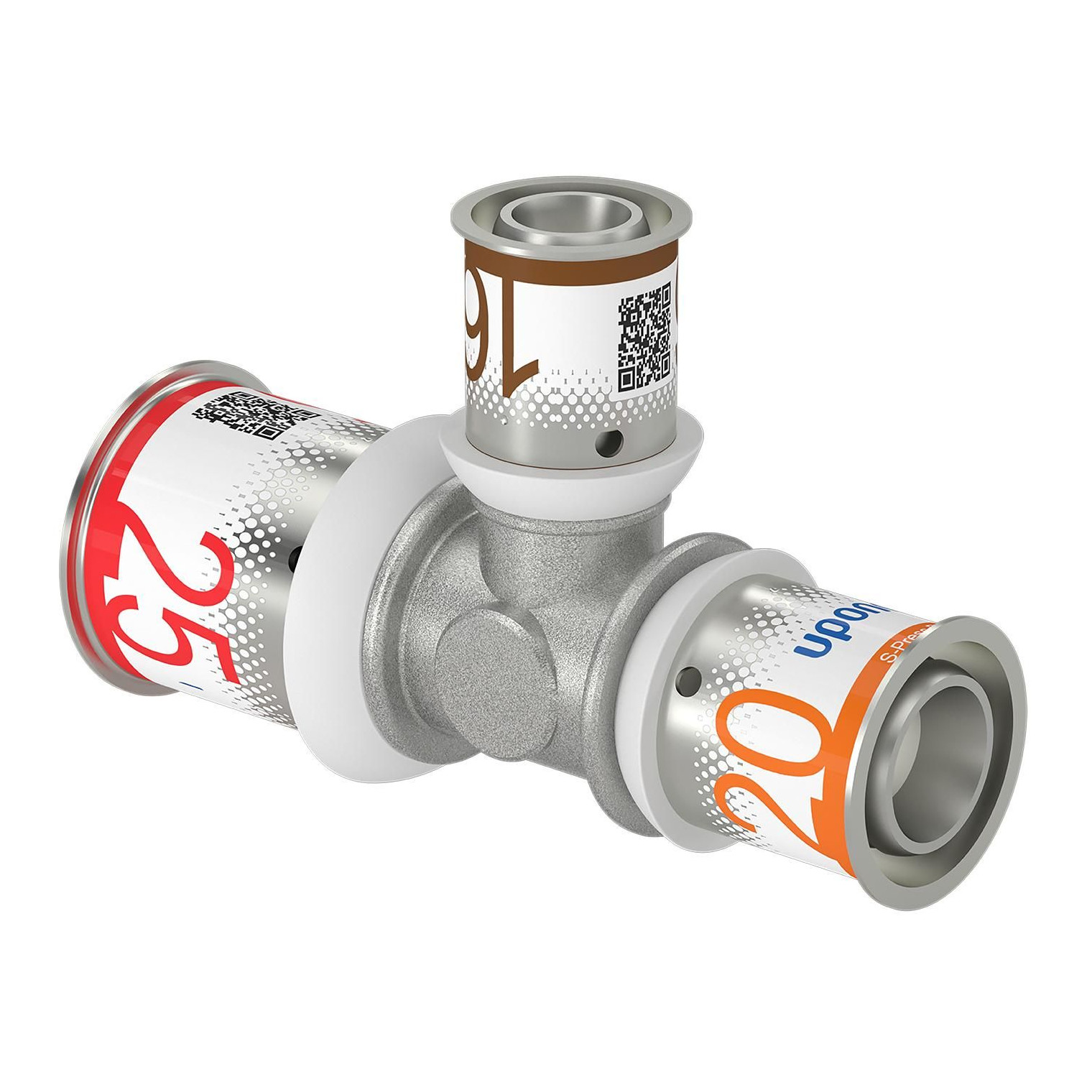 Uponor S-Press PLUS T-Stück reduziert 25x16x20 mm Edelstahlpresshülse DVGW 1070573