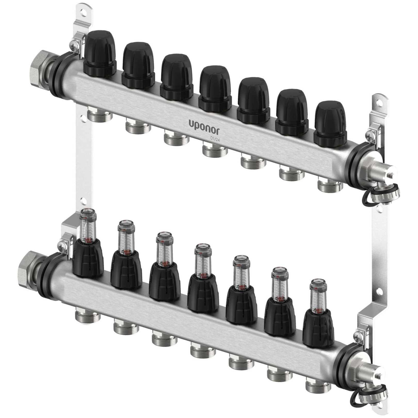 Uponor Fussbodenheizung Verteiler Vario S 7xG3/4 Euro G1 Edelstahl integrierte Ventile 1140838