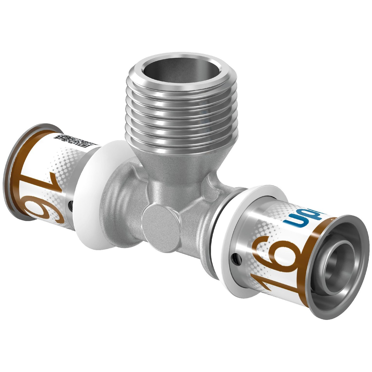 Uponor Fitting S-Press PLUS T-Stück 16-R1-2MT-16 Edelstahl Presshülse Aussengewinde 1070592