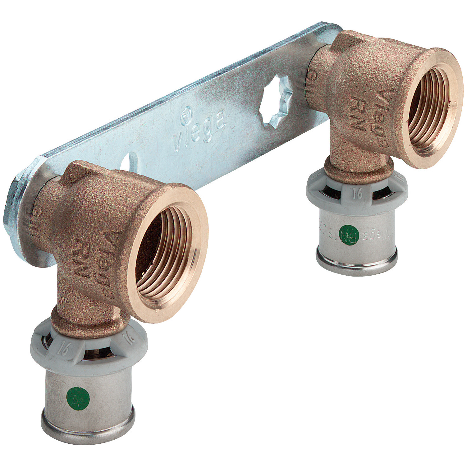 Viega Pressfitting Sanfix P 2124.2 Montageeinheit flach 16x1/2x100mm SC-Contur Rotguss 310622