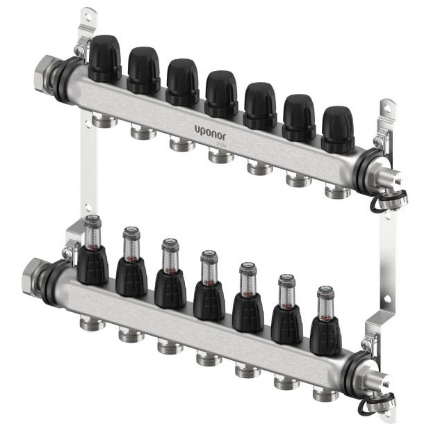 Uponor Fussbodenheizung Verteiler Vario S 7xG3/4 Euro G1 Edelstahl integrierte Ventile 1140838