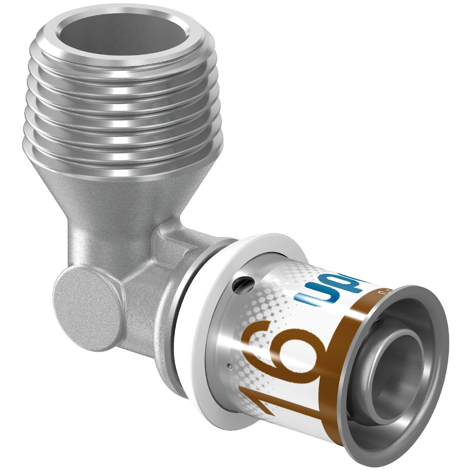 Uponor Winkelnippel S-Press PLUS 16mm DN15 1/2 AG Pressmuffe Messing verzinnt DVGW 1070532