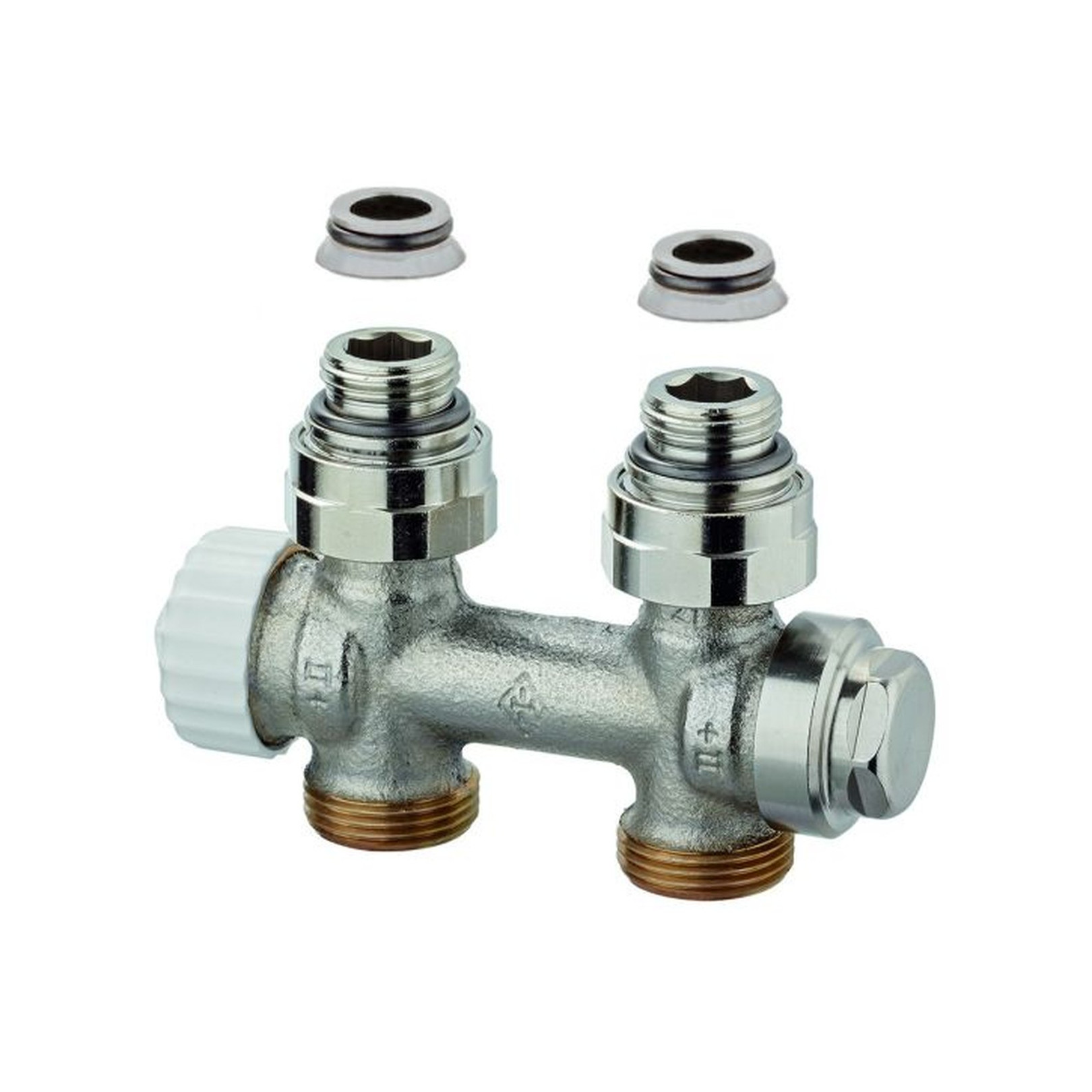 Heimeier Heizkörperventil Multilux Zweirohrsystem Durchgang Rotguss vernickelt DN15 Eurokonus DN20 3850-02.000