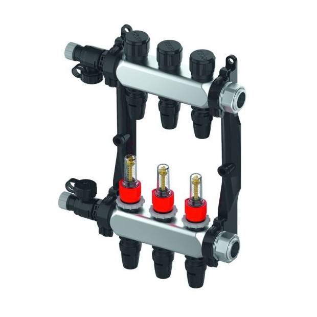 TECE Heizkreisverteiler TECEfloor Logo SLQ 5 Heizkreise Edelstahl Durchflussanzeige 1 Zoll IG 77311105