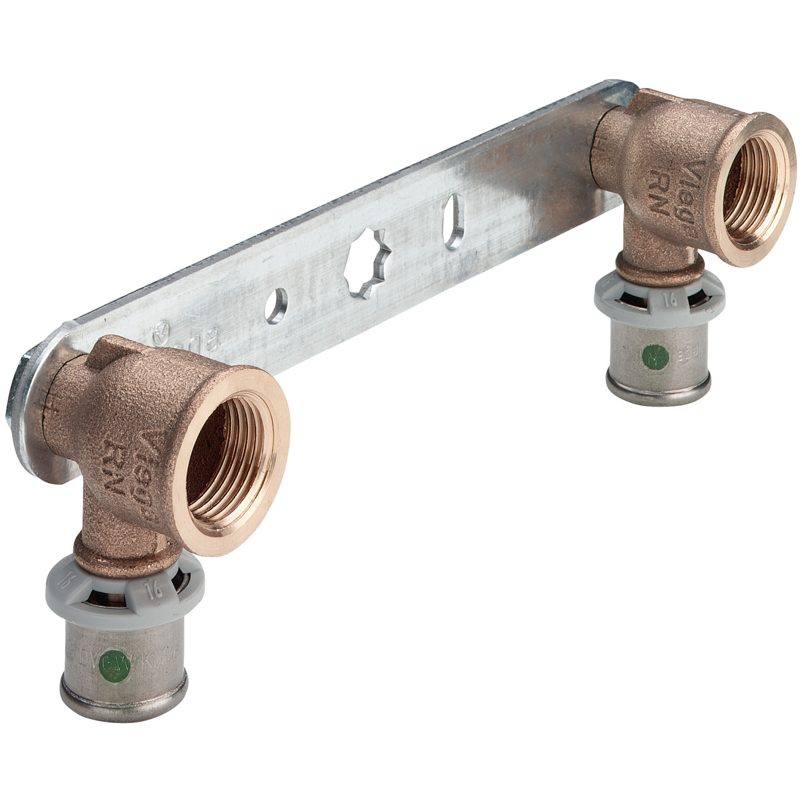 Viega Pressfitting Sanfix P 2124.05 Montageeinheit flach 16x1/2x150mm Rotguss SC-Contur 331542
