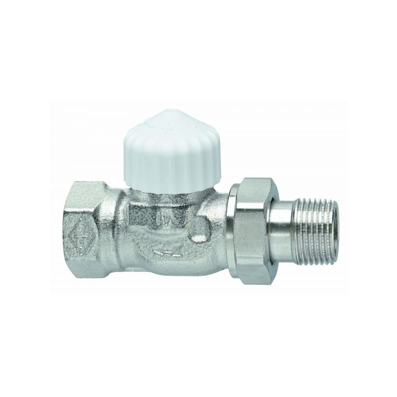 Heimeier Thermostatventil V-exact II Durchgang DN15 1/2 Zoll umgekehrter Fluss Rotguss vernickelt 9104-02.000