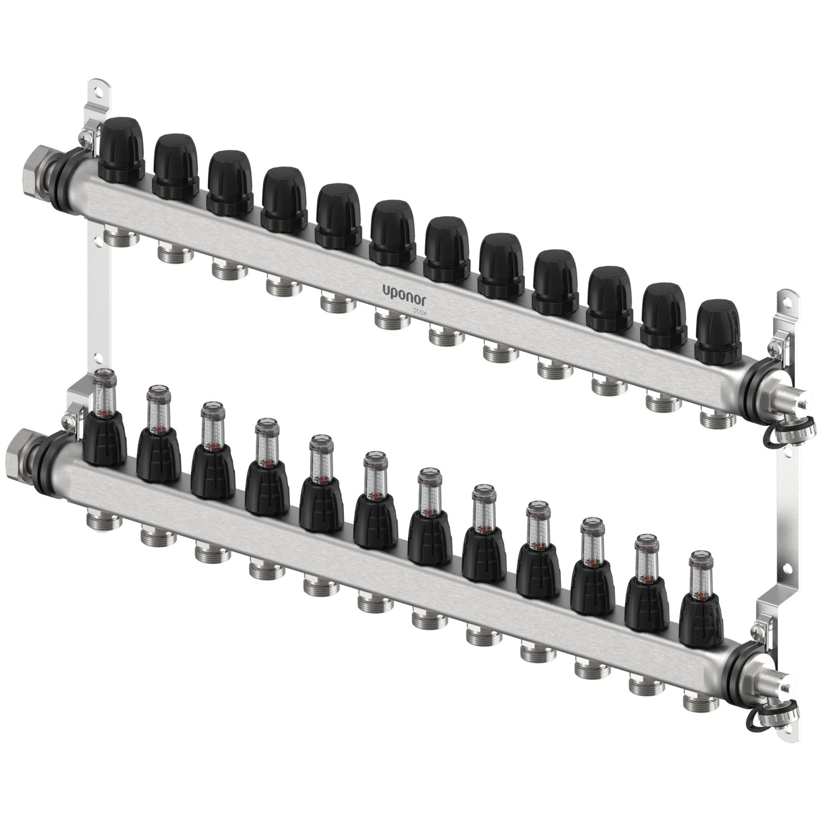 Uponor Fussbodenheizung Verteiler Vario S FM 12xG3/4 Euro G1 Edelstahl integrierte Ventile 1140843