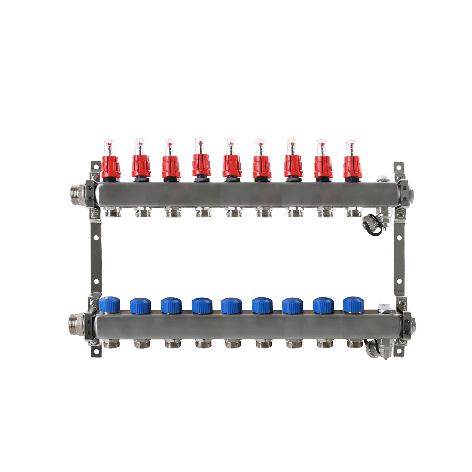 9-fach Heizkreisverteiler Edelstahl mit Durchflussanzeige