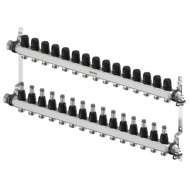 Uponor Fussbodenheizung Verteiler Vario S FM 15xG3/4 Euro G1 Edelstahl Ventile 1140846