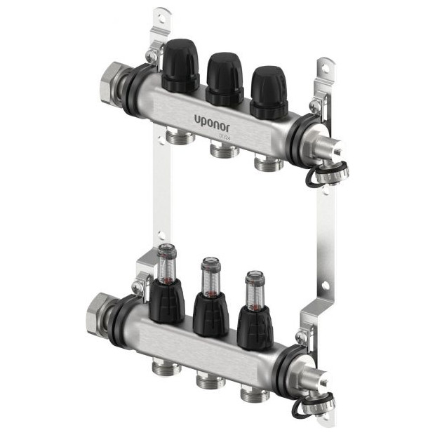 Uponor Fussbodenheizung Verteiler Vario S FM 3xG3/4 Euro G1 Edelstahl integrierte Ventile 1140834