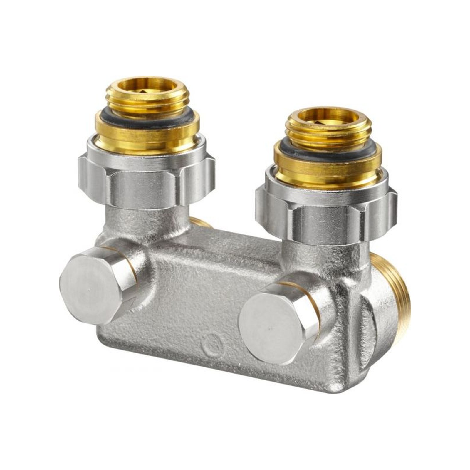 Oventrop Umlenkstück Absperrung Winkelform 50mm 1/2AGx3/4AG Messing vernickelt 1016463