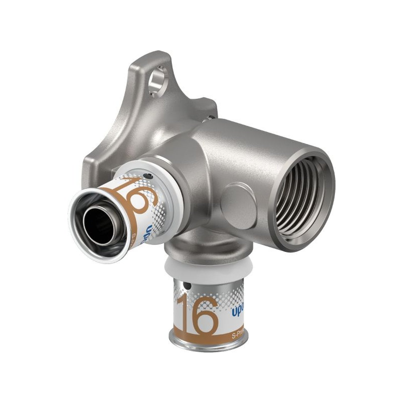 Uponor S-Press PLUS Doppel-Wandscheibe 90 Grad d20mm DN15 Innengewinde Pressfitting 1070649