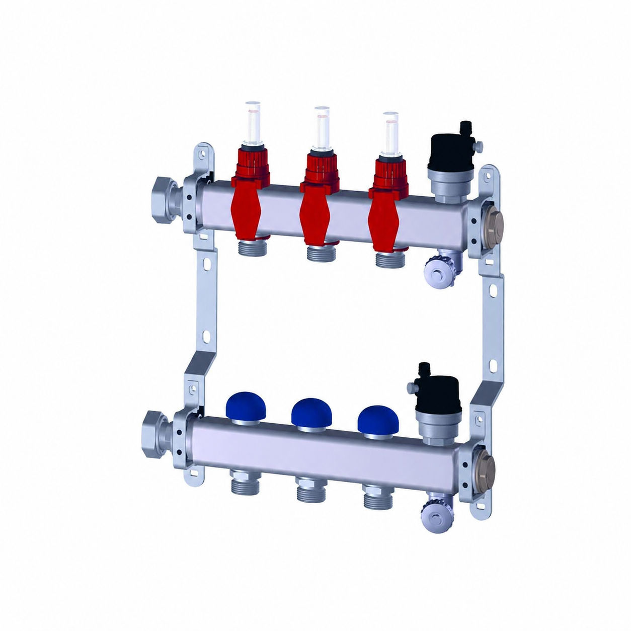 Purmo Premium line Heizkreisverteiler 3 Kreise Edelstahl Durchflussmengenmesser FBWMSST0340142P