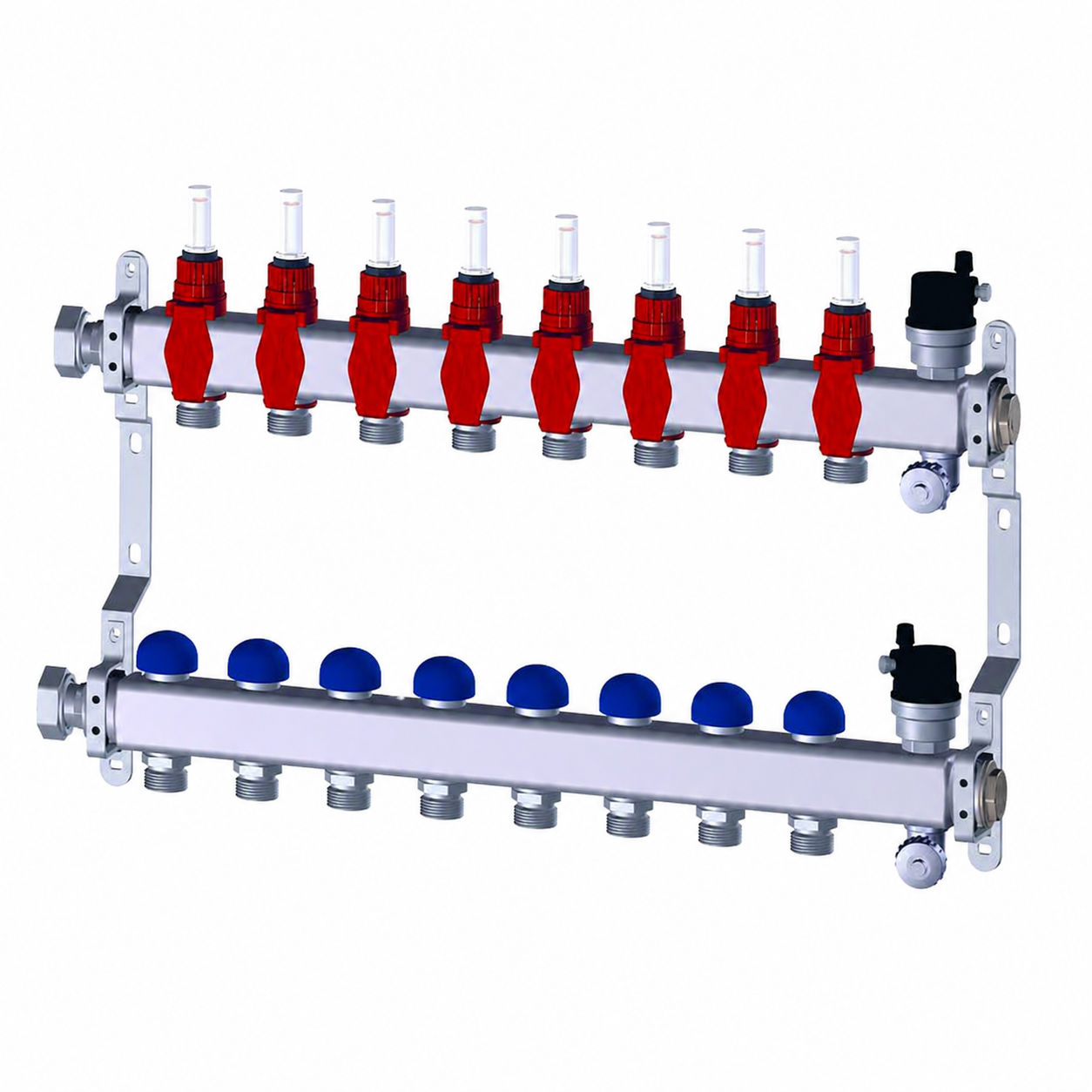 Purmo Premium line Heizkreisverteiler 8 Kreise Edelstahl Durchflussmengenmesser FBWMSST0840142P