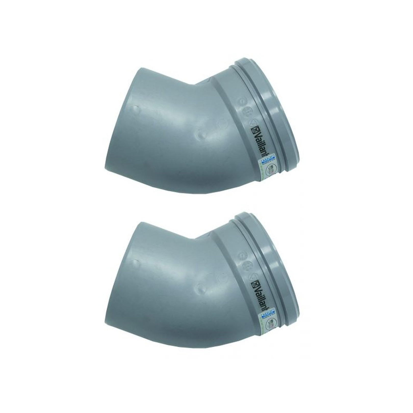 Vaillant Bogen 45 Grad 2 Stück 130 PP starre Abgasleitung Kunststoff 0020042766