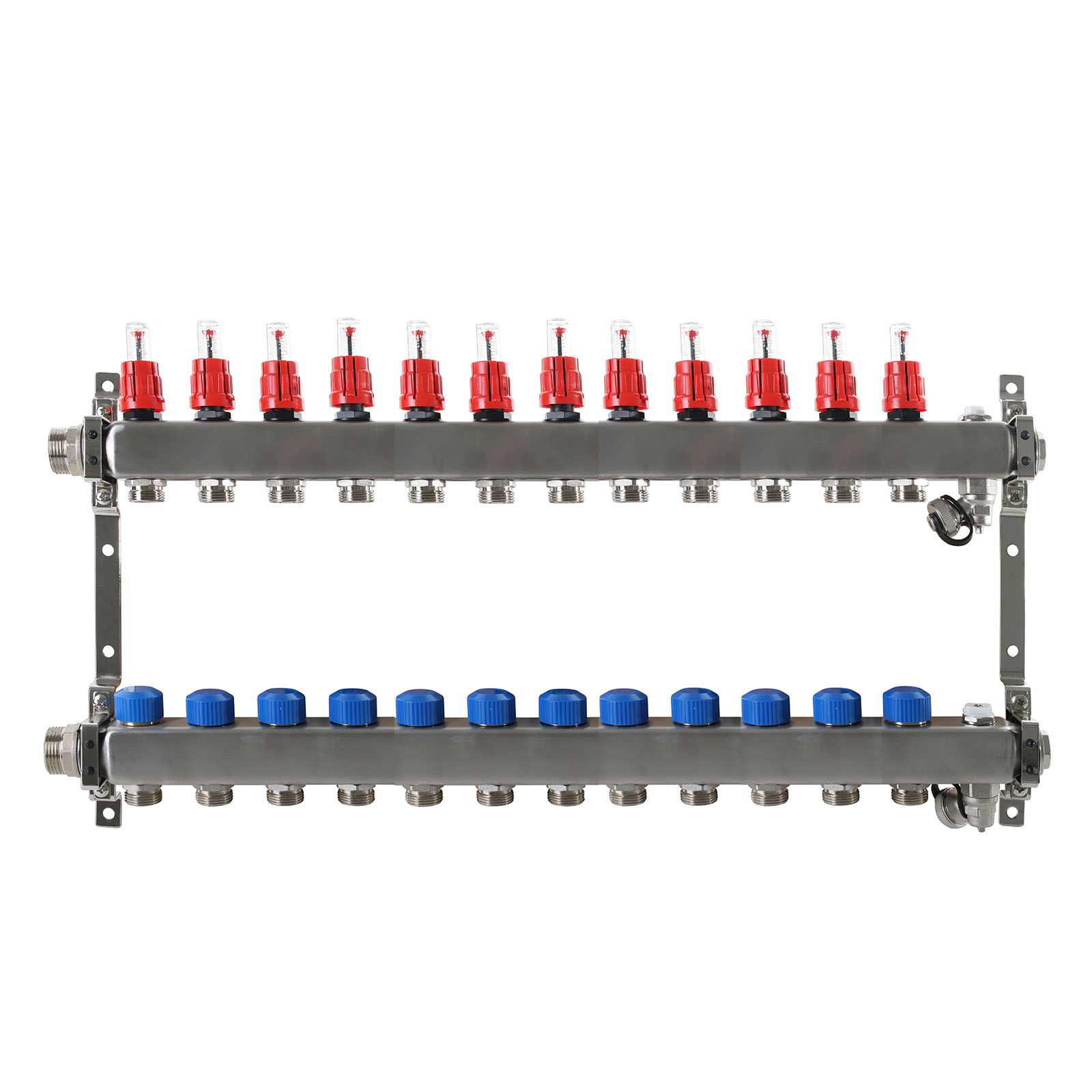 12-fach Heizkreisverteiler Edelstahl mit Durchflussanzeige