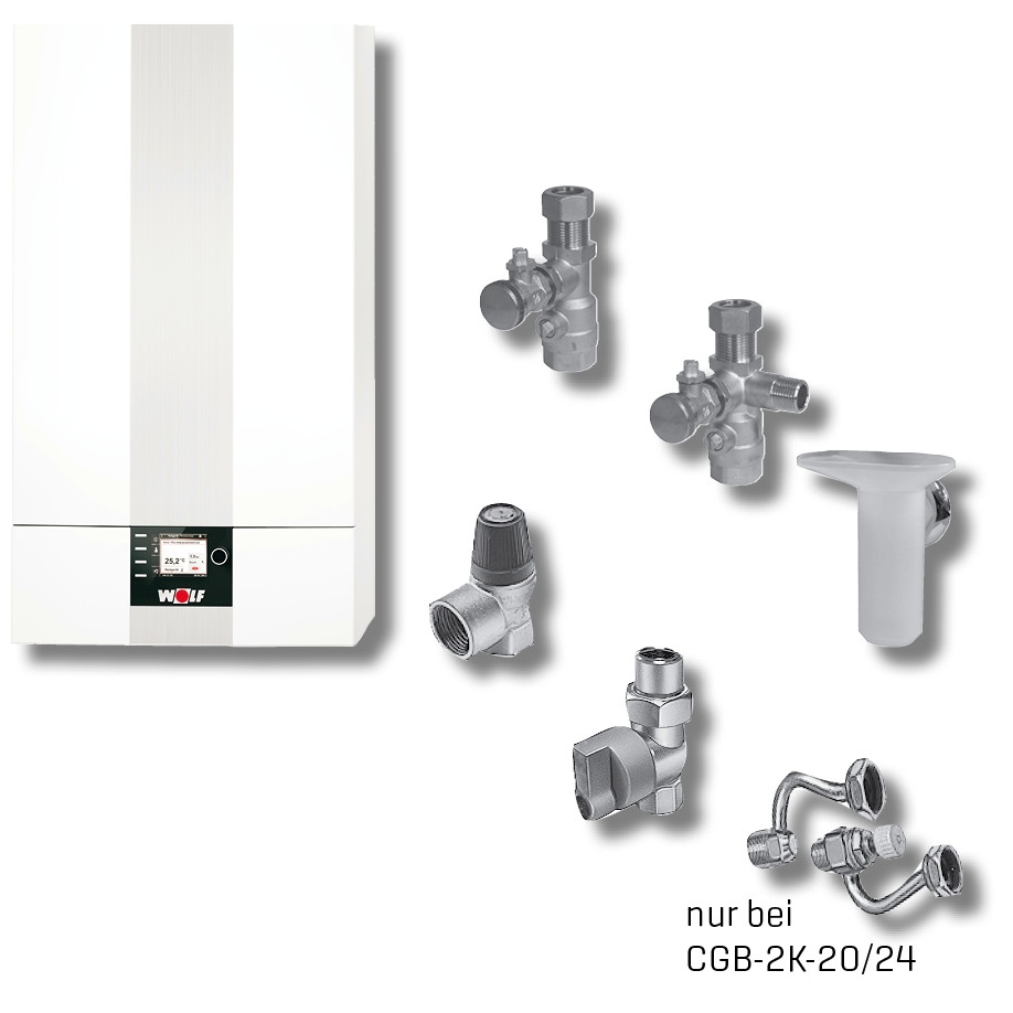 WOLF Brennwerttherme CGB-2K-20 Paket Edelstahl-Warmwasserwärmetauscher Regelung BM-2 8615011W02