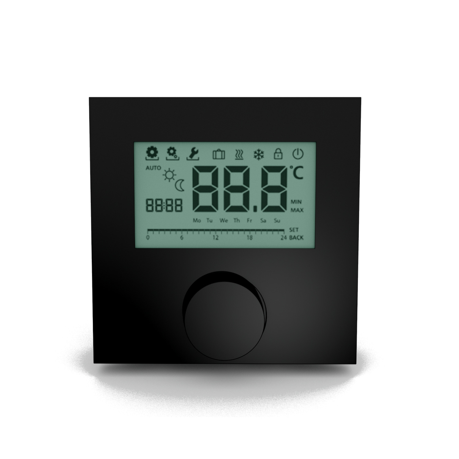 Raumthermostat LCD Display 230 V Aufputz schwarz Alpha direct Standard