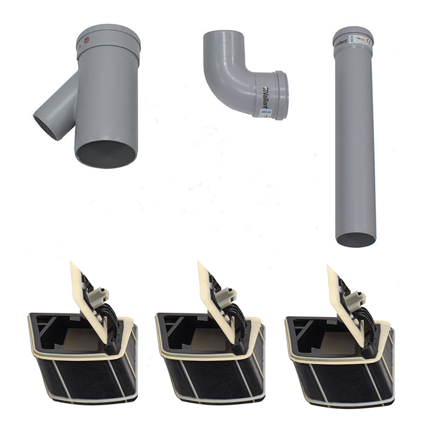 Vaillant Erweiterungs-Set 3er-Kaskade DN 130 PP Rückstromsicherung Abgasrohr Verlängerung Bogen 0020186771