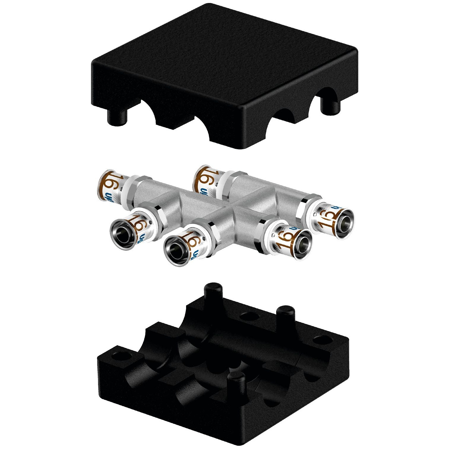 Uponor S-Press PLUS Kreuzfitting Dämmbox 16 mm Edelstahlpresshülse DVGW 1070689