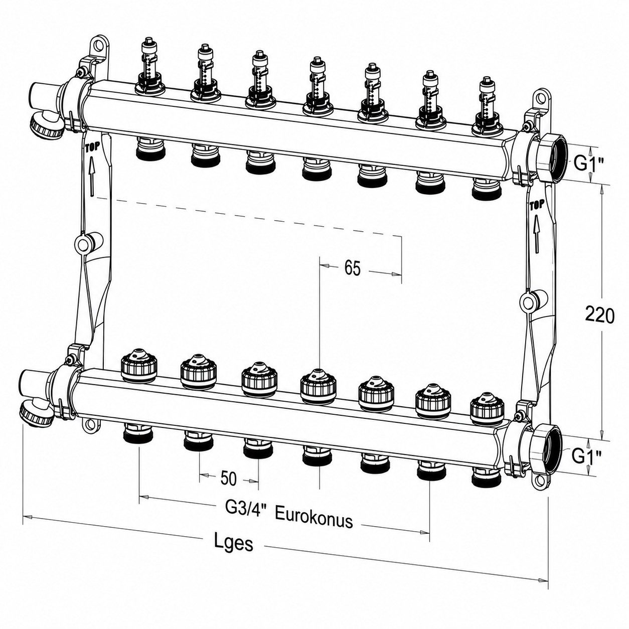 Roth Heizkreisverteiler 7-Heizkreise Edelstahl mit DFA absperrbar 1135010002