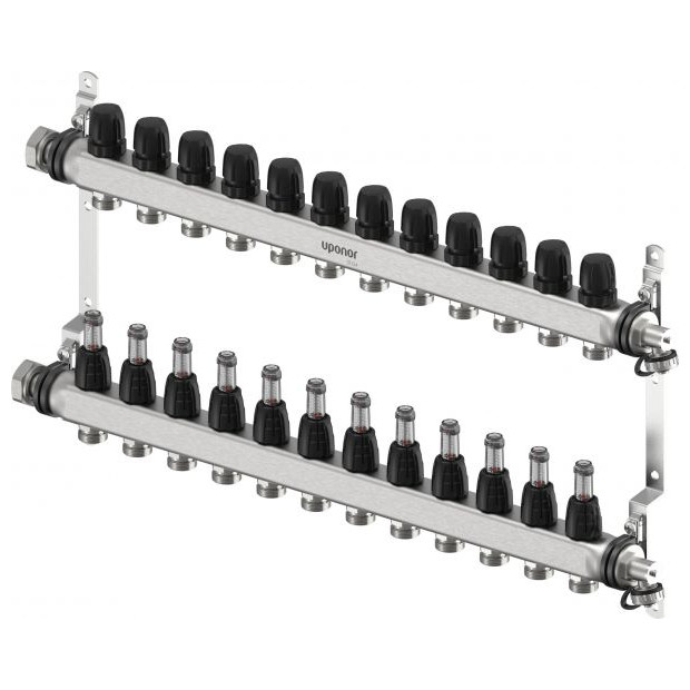 Uponor Fussbodenheizung Verteiler Vario S FM 12xG3/4 Euro G1 Edelstahl integrierte Ventile 1140843
