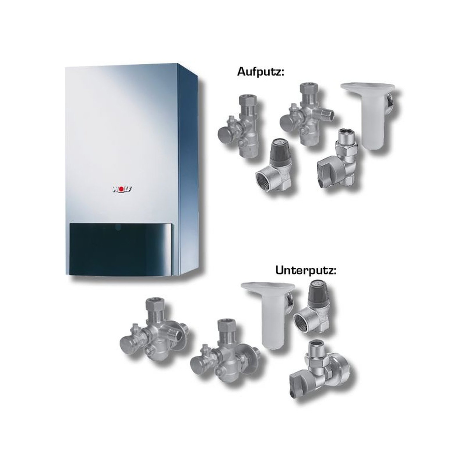 Wolf Heizwerttherme CGU-2-10 Erdgas Paket BM Anschluss-Set Aufputz 8616111F07