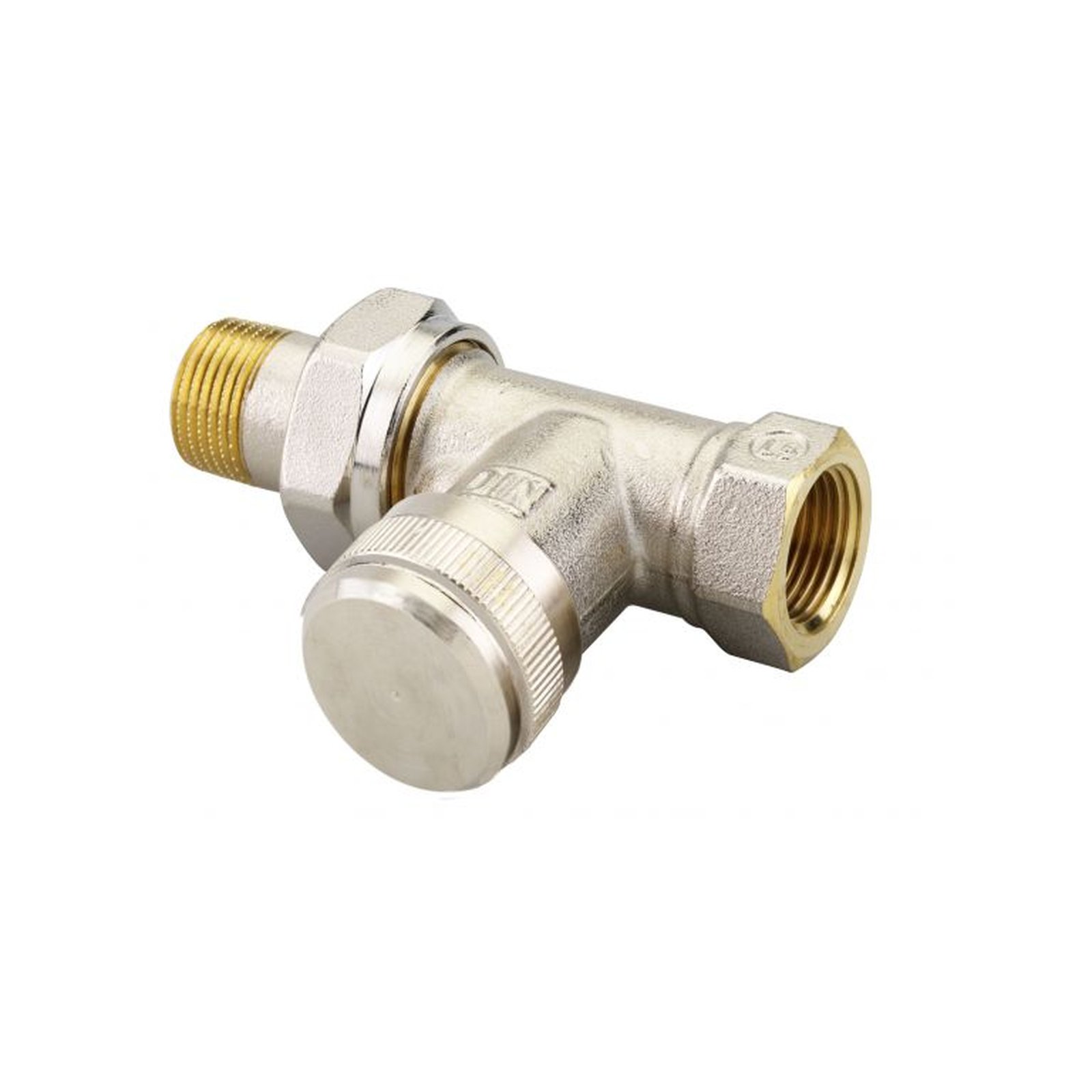 Danfoss Rücklaufverschraubung RLV 10 Durchgang DN10 3/8 Zoll vernickelt absperrbar regulierbar Entleerung 003L0142