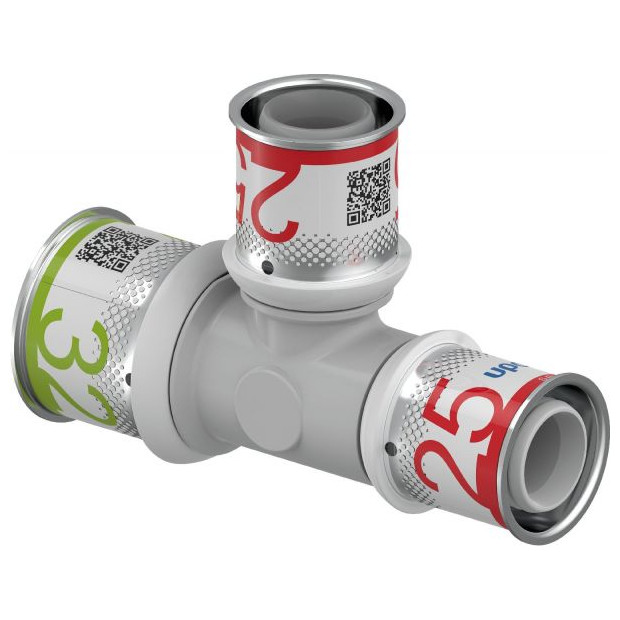 UPONOR Verbundrohr Fitting S-Press PLUS T-Stück reduziert PPSU 32-25-25 Edelstahl Presshülse 1039960