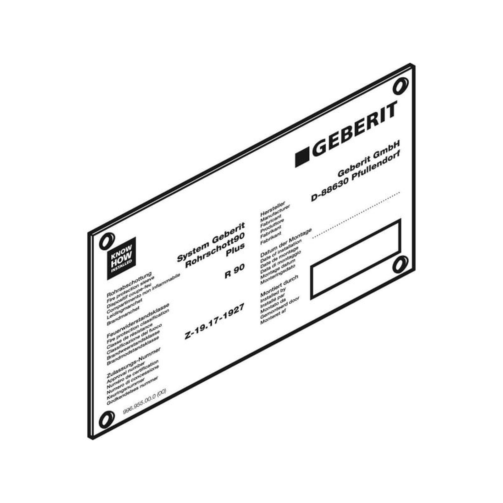 Geberit Hinweisschild Rohrschott90 Plus Kennzeichnung Brandschutz 241896001