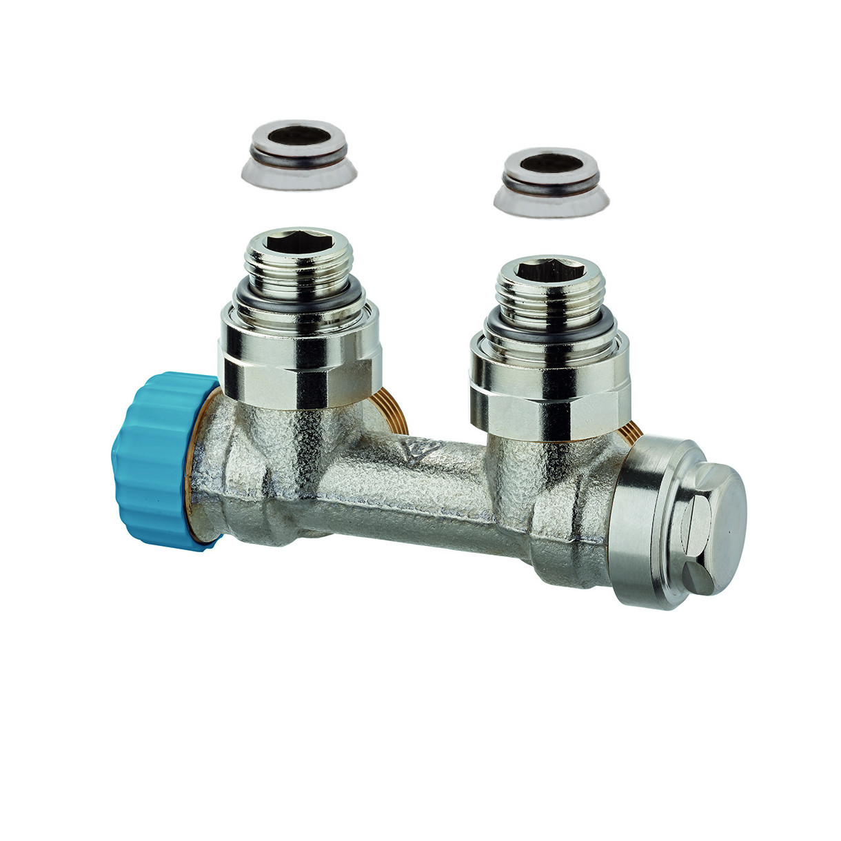Heimeier Multilux Th-Ventil Einrohrsystem Eckform Heizkörperventil 50 mm DN 15 DN 20 vernickelt 3855-02.000