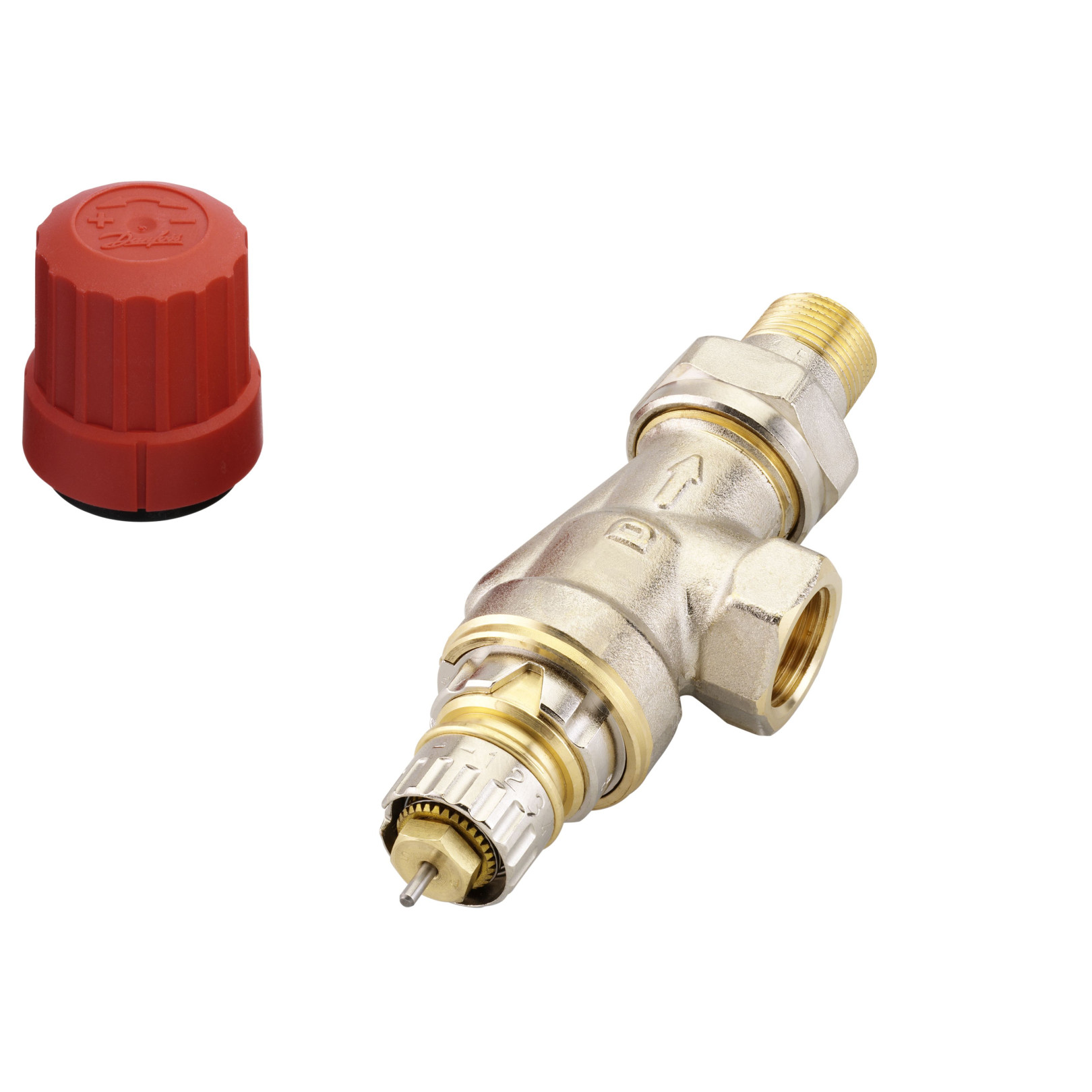Danfoss Ventilunterteil RA-N 10 R 3/8 Axial Voreinstellung Messing vernickelt 013G0151