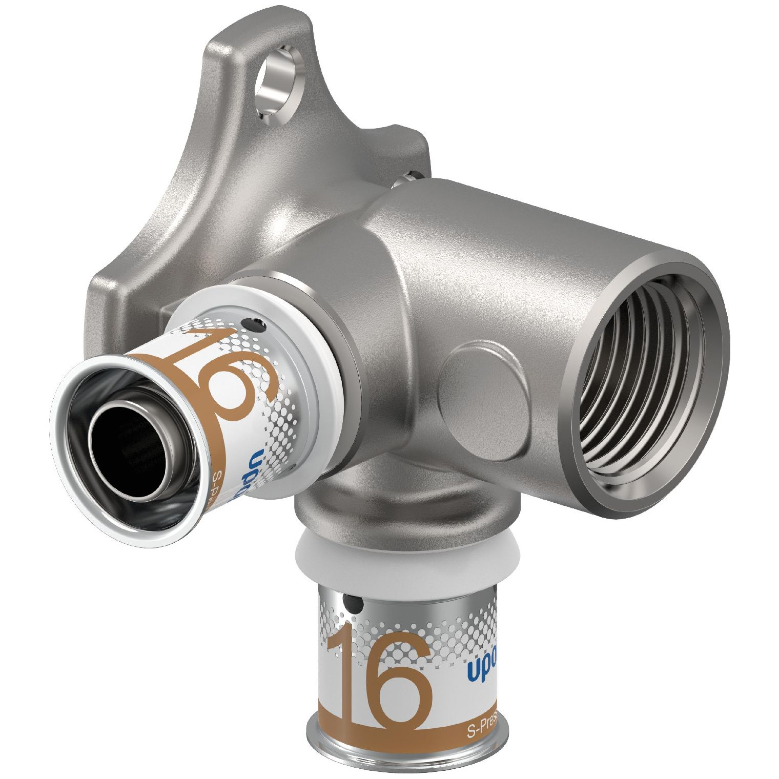 Uponor S-Press PLUS Doppel-Wandscheibe 90 Grad d20mm DN15 Innengewinde Pressfitting 1070649