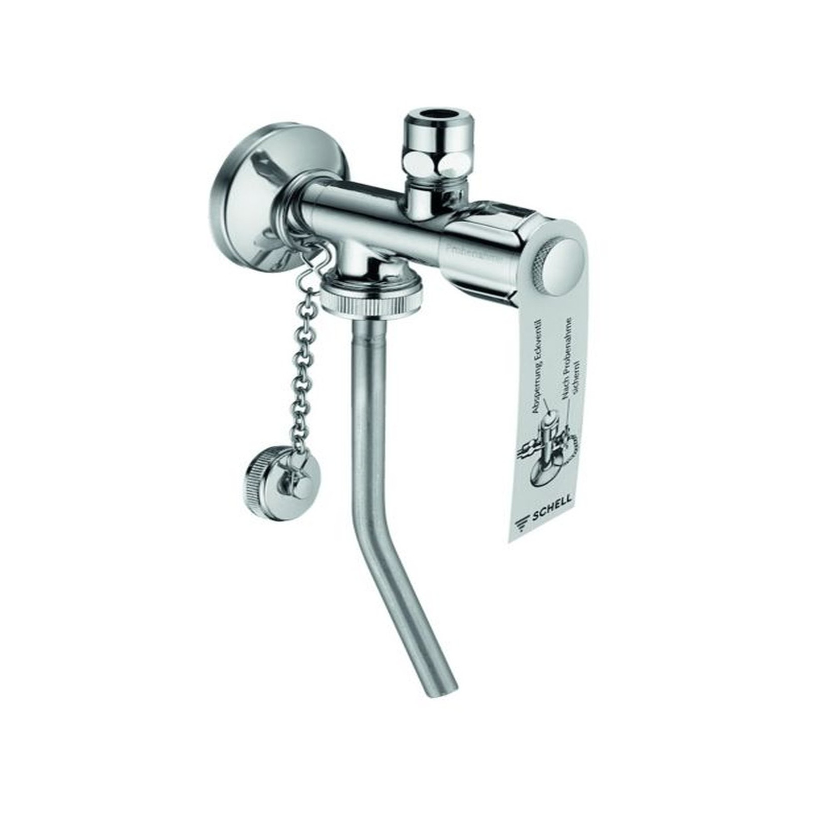 SCHELL Probeentnahme-Eckventil Comfort DN 15 G 1/2 AG ASAG easy verchromt langer Schaft Quetschverschraubung DVGW 038350699