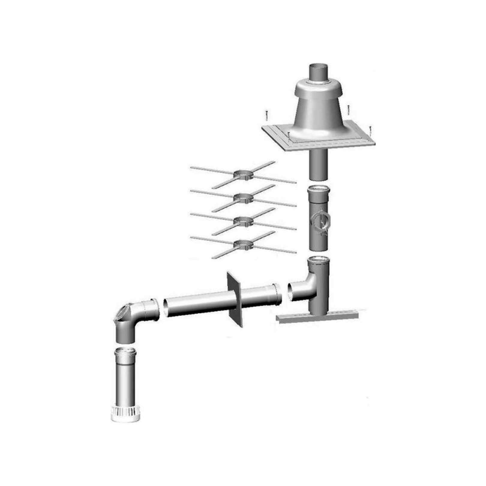 WOLF Anschluss-Set B23 Abgasleitung DN60 Schachteinbau Edelstahl Zuluftgitter Revisionsbogen 2651901