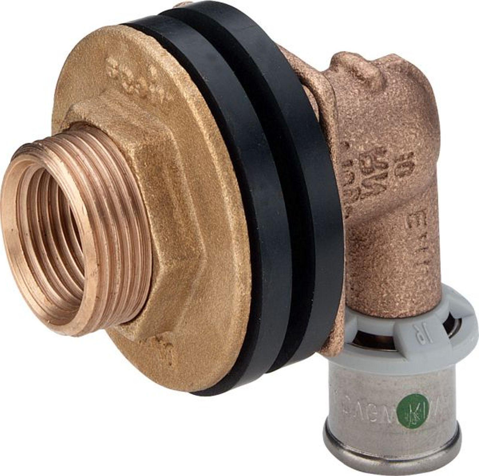 Viega Pressfitting Sanfix P 2132.11 Wanddurchführung 90 Grad 16x1/2IGx3/4AGx35mm Rotguss SC-Contur 310721