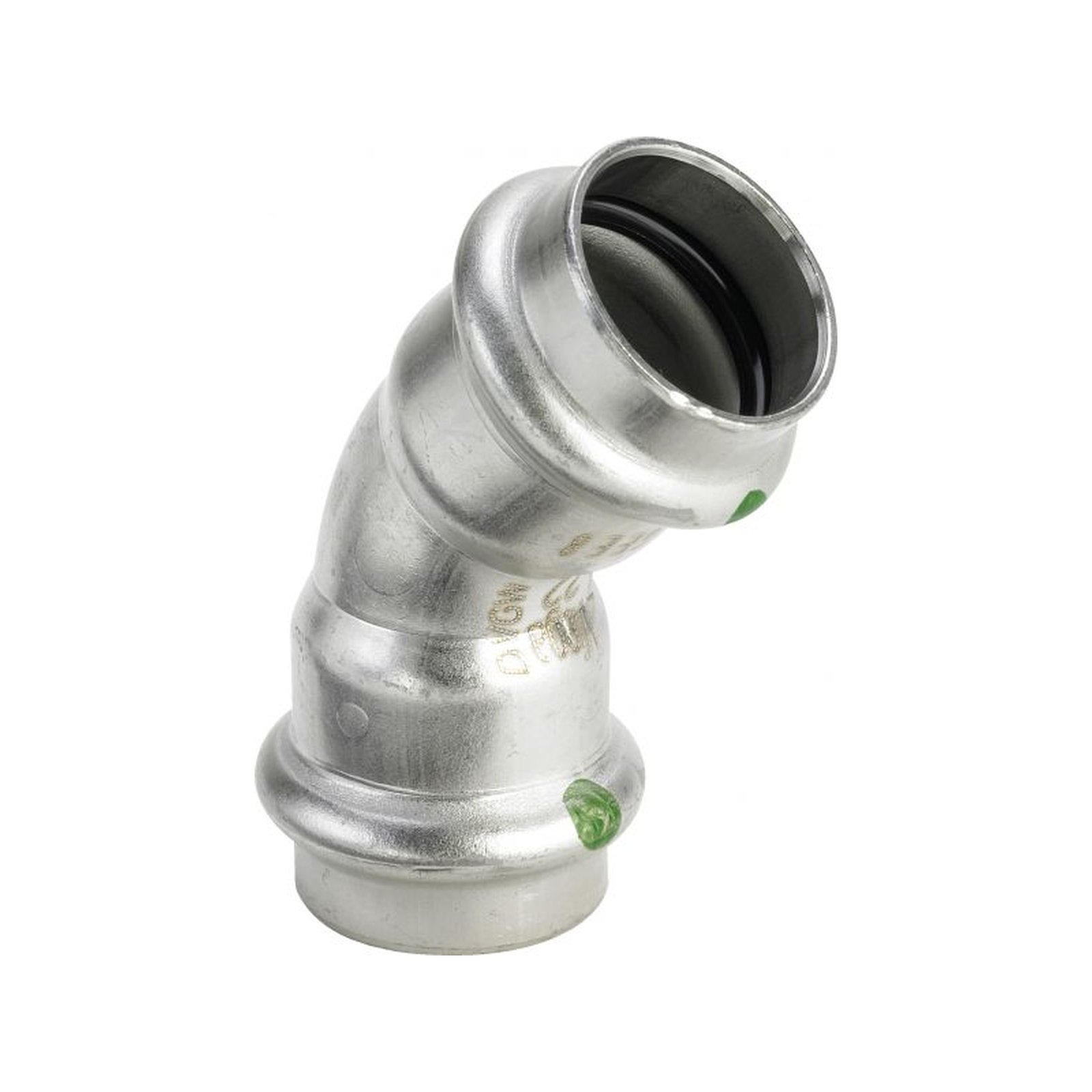 Viega Sanpress Inox Bogen 22mm 45Grad Stahl nichtrostend SC-Contur EPDM 435790 Bogen SANPRESS INOX 45 Grad 2326 435370 54mm, aus nichtrostendem Stahl
