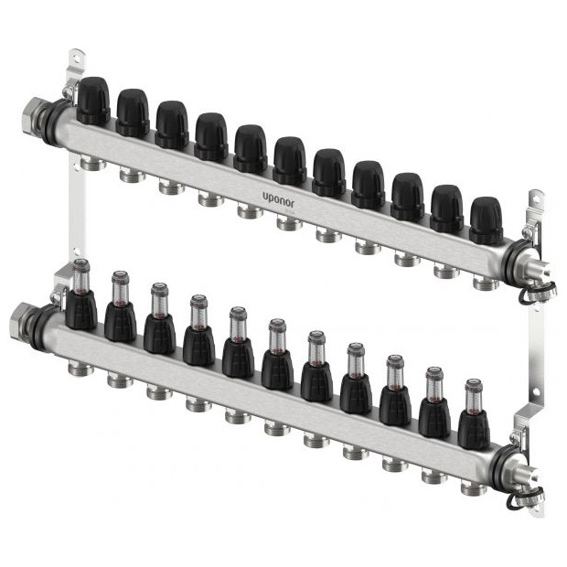 UPONOR Fussbodenheizung Verteiler Vario S FM 11xG3/4 Euro G1 Edelstahl integrierte Ventile 1140842