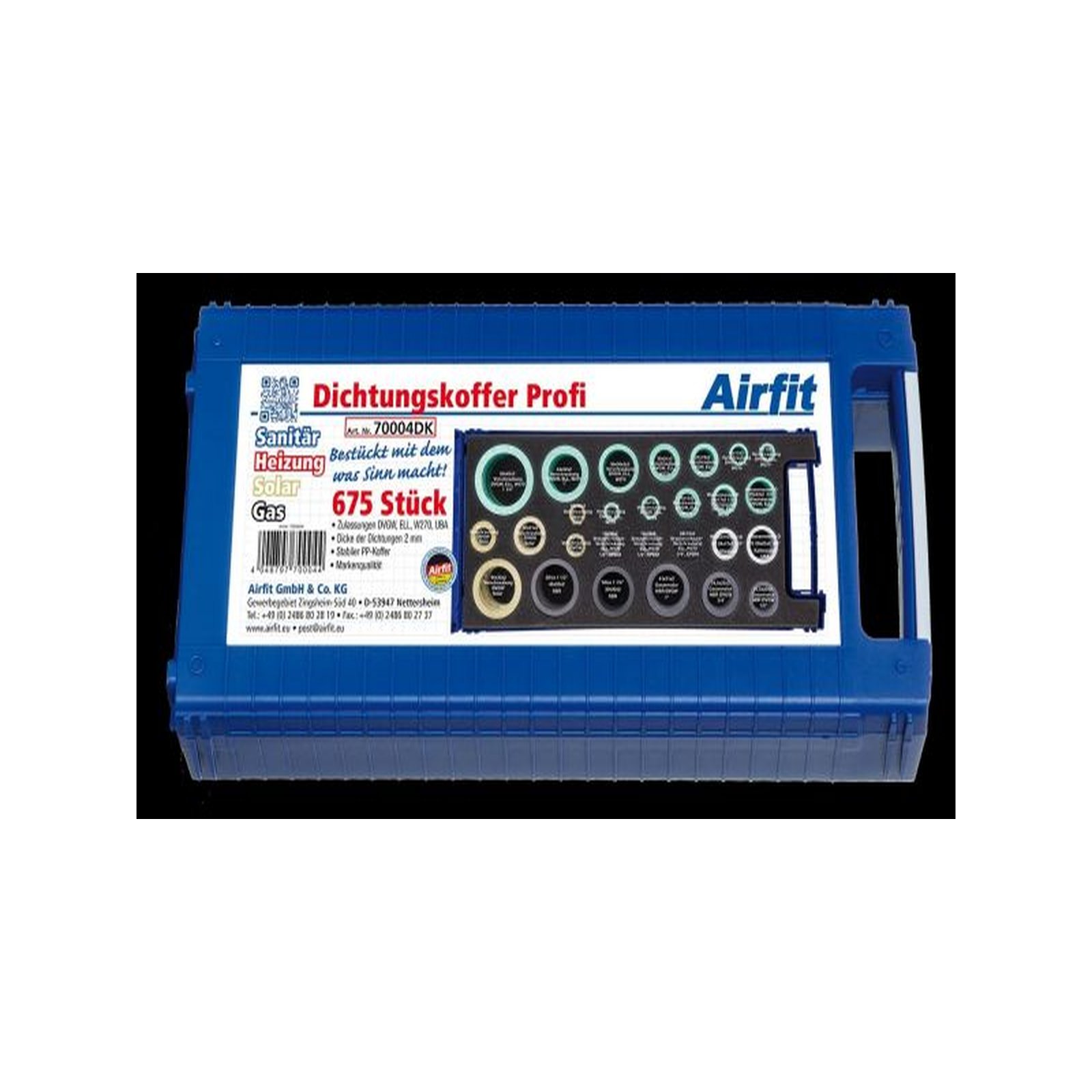Airfit Dichtungskoffer Profi Sanitär Heizung Solar Gas 675 Teile Universal DVGW 70004DK