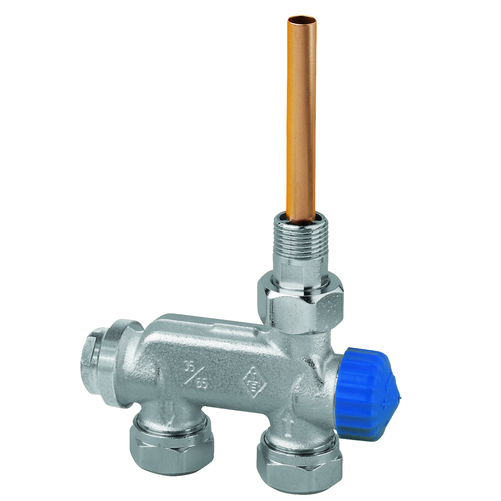 Heimeier E-Z Ventil Einrohrsystem Durchgangsform DN15 Tauchrohr Rotguss vernickelt 3876-02.000