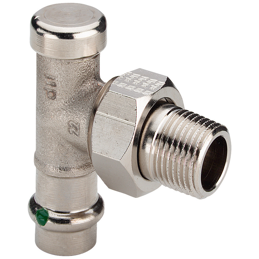 Viega Sanpress Rücklaufverschraubung 2272.1 1-2x15 Winkelform Rotguss vernickelt 326357
