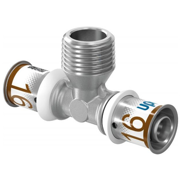 Uponor Fitting S-Press PLUS T-Stück 16-R1-2MT-16 Edelstahl Presshülse Aussengewinde 1070592